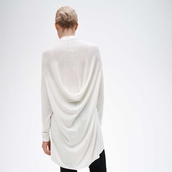 White Tunic Top / Off-White Loose Top / Overall Asymmetric Draped Tunic / Long Sleeved Tunic / Casual Off-White Blouse AryaSense TTNR14CWH