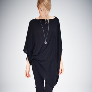 Twisted Black Tunic Top: Asymmetrical Oversized Blouse