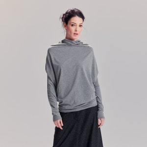 Heather Gray Top/ Oversized Long Sleeved Blouse/ Gray Bat Top/ Loose Top by Arya Sense/ BATD14LG image 1