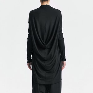 Black Draped Tunic: Handmade Long Sleeve Polyviscose Top