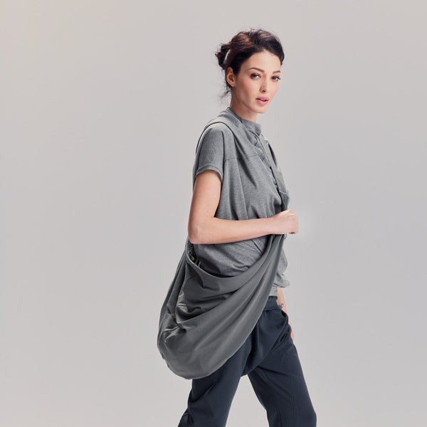 Oversized Military Green Cotton Tote Bag - Crossbody Yoga Bag
