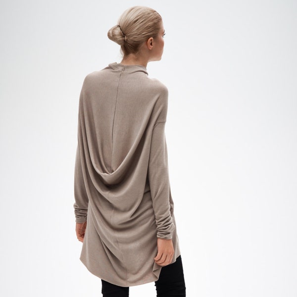 Beige Long Sleeved Tunic Top / Draped Top / Loose Tunic Top / Handmade Drape Dress / Minimalist Casual Blouse AryaSense / TTNR14BEG