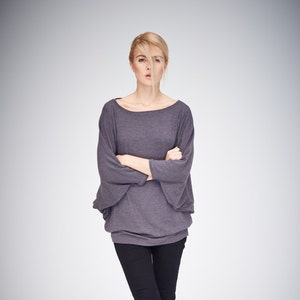 Brown Loose Тop / Women Top / Oversized Blouse / Gift For Her / Brown-Gray Short Sleeved Top / Cotton Yoga Top by AryaSense / TPO14BNG