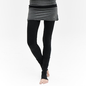 Arya Yoga Leggings/ Charcoal Melange Tights With Spats / Extra Long Leggings / Charcoal Melange Yoga Bottoms by AryaSense / 4GETICH13