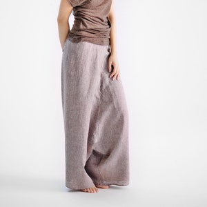 Brown Melange Linen Pants / Extravagant Drop Crotch Pants / Loose Linen Trousers / Stylish Harem Pants by AryaSense / 2SRKLBN14