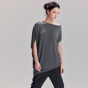 Asymmetrical Heather Grey Tunic: Handmade Polyvisco Blouse