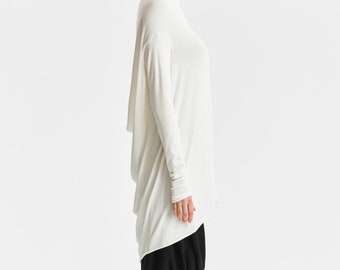 White Long Sleeved Tunic / Loose Top / Asymmetrical Tunic Top / White Tunic Top / Casual Off-White Blouse AryaSense TTNR14CWH