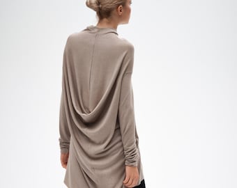 Beige Long Sleeved Tunic Top / Draped Top / Loose Tunic Top / Handmade Drape Dress / Minimalist Casual Blouse AryaSense / TTNR14BEG