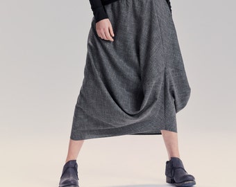 Heather Grey Drape Wool Skirt / Elegant Wool Skirt / Extravagant Drape Skirt / Casual Heather Grey Skirt / Loose Wool Skirt / 6DRPGR17