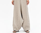 Beige Linen Pants/ Extravagant Drop Crotch Beige Pants/ Handmade/ Arya/  Loose Linen Trousers/ Stylish Harem Pants by AryaSense / 2SRKLBЕ14