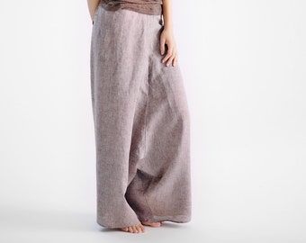Brown Melange Linen Pants / Extravagant Drop Crotch Pants / Loose Linen Trousers / Stylish Harem Pants by AryaSense / 2SRKLBN14