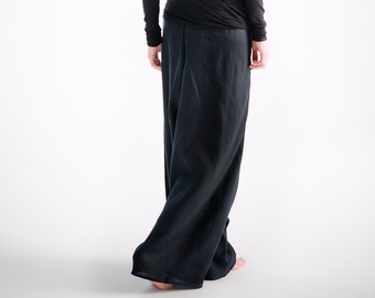 Black Linen Pants / Extravagant Drop Crotch Black Pants / Casual Loose Linen Trousers / Stylish Harem Pants by AryaSense / 2SRKLBA14