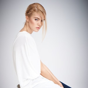 Asymmetrical Creamy White Blouse: Handmade Draped Top