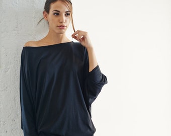 Loose Black Top / Oversize Casual Top / Blouse Noire / Blouse Douce d’été / Blouse en coton fait à la main / Top Femme Noire AryaSense TPO14BLK