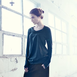 Loose Muted Blue Blouse / Handmade Top / Drape Yoga Blouse / Casual Blue Top / Urban Cotton Blouse AryaSense TKML17MBU