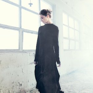 Black Maxi Dress /  Handmade Loose Dress / Minimalist Long Dress / Black Long Sleeved Drape Dress / Elegant Maxi Top AryaSense 8PPBALS17