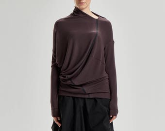 Reversible Muted Bordo Blouse / Handmade Top / Knitted Asymmetrical Blouse /Long Sleeved Bonded Top / Futuristic Blouse AryaSense 1AKUBOLS