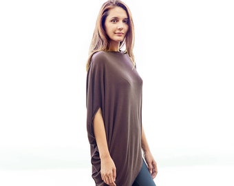 Asymmetrical Draped Blouse: Muted Bordo Oversized Top