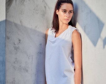 Arya White Yoga Top / Minimalist Loose Tank / White Top / Casual Top / Yoga Clothes / Drape Collar Tank Top by AryaSense TKMS17WHT