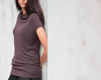 Cap Sleeved Top / High Necked Top / Muted Bordo Women's Blouse/ Casual Top / Asymmetrical Top by AryaSense/ TPPSS14MBR