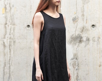 Black Oversized Dress/ Loose Dress/ Minimalist Dress/ Black Linen Dress / Sleeveless Casual Dress / Extravagant Dress AryaSense 8KLBBA19