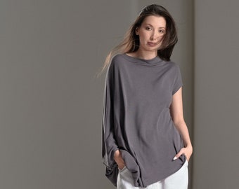 Asymmetrical Tunic Top / Brown-Grey Minimalist Top / Oversized Blouse / Tunic Top AryaSense / TKDAS22BG