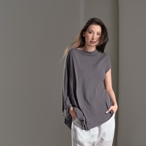 Asymmetrical Tunic Top / Brown-Grey Minimalist Top / Oversized Blouse / Tunic Top AryaSense / TKDAS22BG