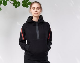 Kapuzen Sweatshirt / Schwarzer Hoodie / Langärmeliger Hoodie / Sweatshirt mit Taschen AryaSense SWHL20BLK