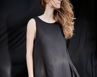 Black Oversized Dress/ Loose Dress/ Minimalist Dress/ Black Linen Dress / Sleeveless Casual Dress / Extravagant Dress AryaSense 8KLBBA19