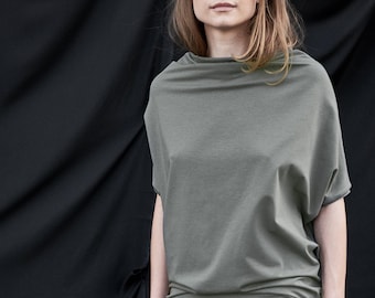 Loose Military Green Top / Oversized Short Sleeved Blouse / Women Clothing / Bat Casual Top AryaSense TBTS14MGR