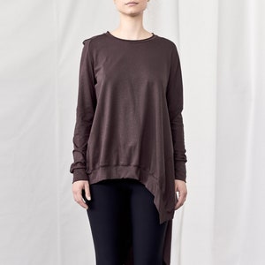 Asymmetric Muted Bordo Top, Minimalist Long Sleeved Blouse, Plus Sizes Available, Futuristic Cotton Shirt, Elegant Blouse AryaSense, 1104.MB