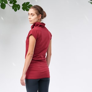 Ruby Red Yoga Tunic Top, Womens Clothing, Arya Capped Sleeves Top, Minimalist Yoga Clothing by AryaSense RR24.1092