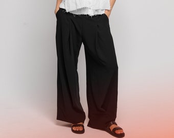 Pleated Pants WIth Pockets /Wide-leg Pants / Loose Trousers / Women's Loose Bottoms by AryaSense / PLWL23BLK