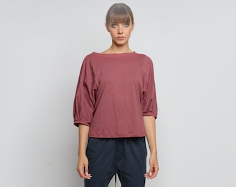 Oversized Cotton Top: Wide Sleeve Casual Blouse