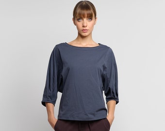 Oversized Cotton Top: Wide Sleeve Casual Blouse