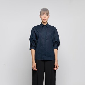 Loose Shirt / 3/4 Sleeves Cotton Shirt / Elegant Loose Sleeves Top / Button-down Shirt AryaSense SHL23DBU