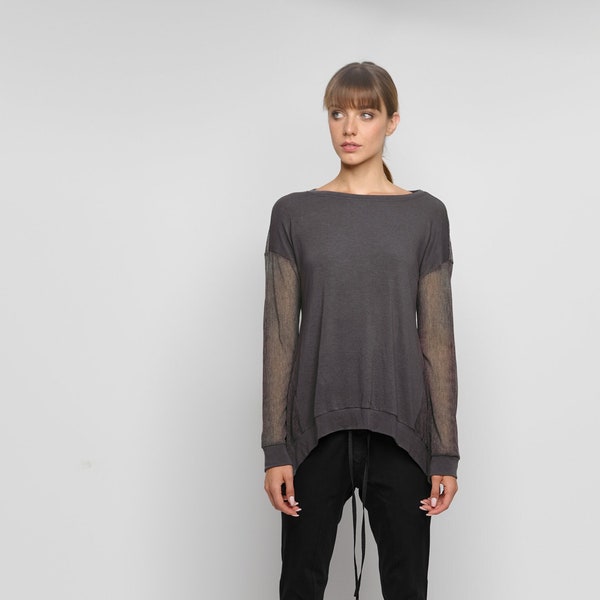 Boatneck Top / Long sleeved top / Casual Blouse / Asymmetrical Loose Top / TSDL23BGR