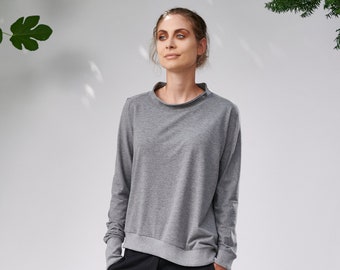 Top gris décontracté / Chemisier à manches longues / Top en coton minimaliste / Top surdimensionné / Top ample par AryaSense / TCSL20LGR