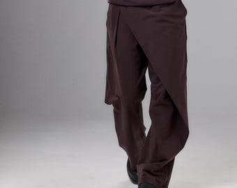 Muted Bordo Asymmetrical Wide Leg Wrap Pants, Avant Garde Trousers, Drop Crotch Pants Women, Capsule Wardrobe, Slow Fashion