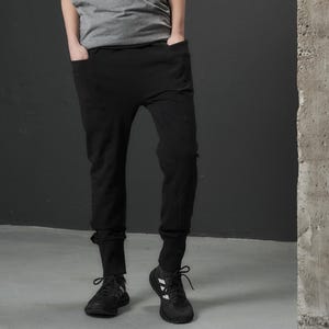 Arya Yoga Pants with Pockets, Black Drop Crotch Pants, Yoga Clothes, Soft Cotton Harem Pants by AryaSense, BK24.3042