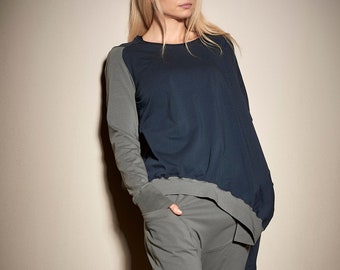 Asymmetric Blouse / Urban Long Sleeved Blouse in Two Colours / Futuristic Blouse / Handmade Women Shirt AryaSense 1NELIBLMGS20