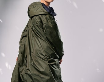 High Neck Parka Mantel / Doppelgesichtsjacke / Regenmantel / Leichte Jacke / Dunkelblauer und militärgrüner Parka Mantel von AryaSense