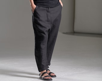 Loose Linen Pants / Black Linen Trousers / Pants With Pockets / Loose Trousers AryaSense PLQ22BL