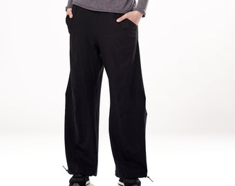 Wide-Leg Pants With Pockets / Black Loose Pants / Cotton trousers / Black Trousers / Loose Cotton Pants / PWLP21BLK