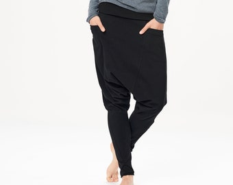 Drop Crotch Pants With Pockets / Black Cotton Pants / Salwar Pants With Pockets / Black Trousers / Loose Cotton Pants / PDCP21BLK