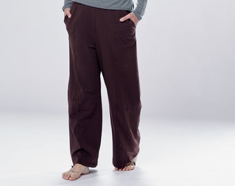Wide-Leg Pants With Pockets / Loose Pants / Cotton trousers / Muted Bordo Trousers / Loose Cotton Pants / PWLP21MBD