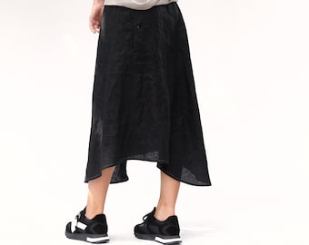 Black Linen Asymmetrical Skirt / SLLSM20BLK