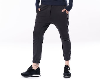 Anthracite Gray Cotton Pants / Cropped Pants / Drop Crotch Pants / Loose Pants / Cotton Trousers / Pants by Arya Sense PNCRB20ANG