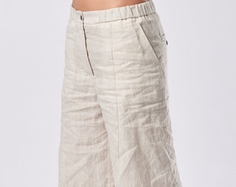 Sand Linen Wide Leg Pants: Stylish Loose Trousers