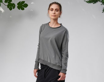 Casual Military Green Top / Long Sleeved Blouse / Minimalist Cotton Top / Oversized Top / Loose Top by AryaSense / TCSL20MGN